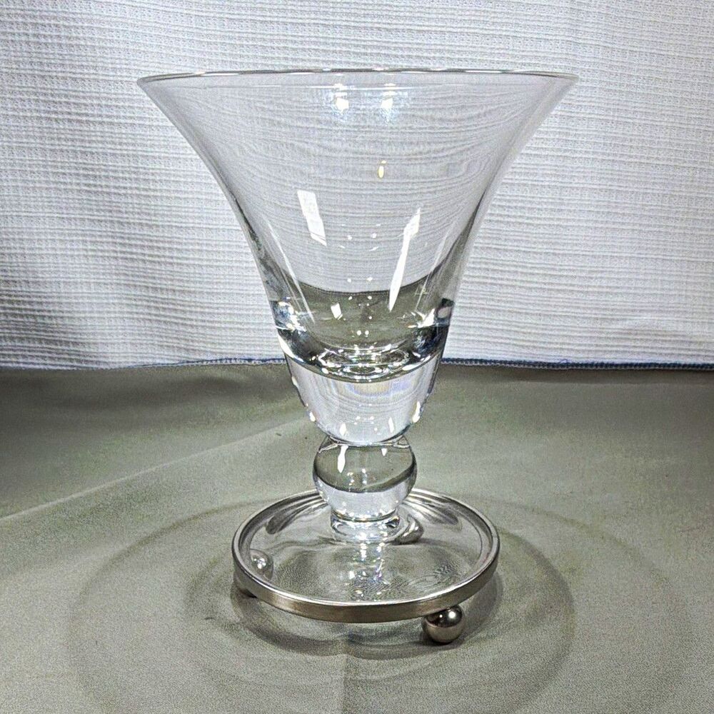 Southern Living at Home Astoria Glass Trumpet Vase 5.75" Small Silver Metal Base
